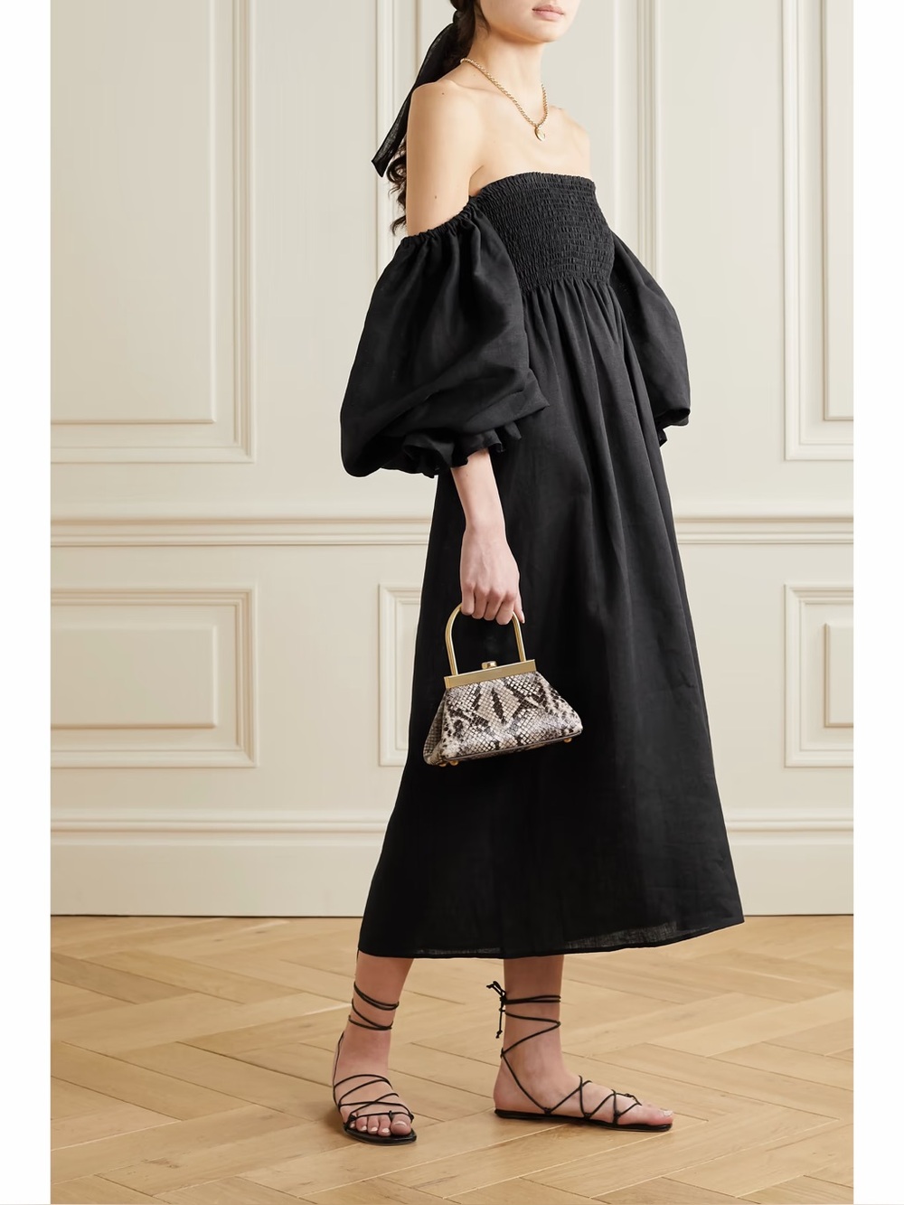 Sleeper Atlanta Off the Shoulder Midi Dress (NAVY)